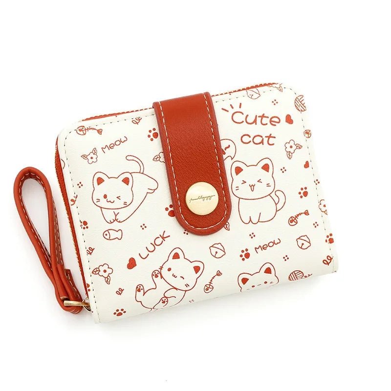 Japanese Cute Cat Girls Wallet Short Student ID Bank Card Holder Money Bag Zipper Wallets For Women Key Storage Purse Coin Purse - silverfoxgoods